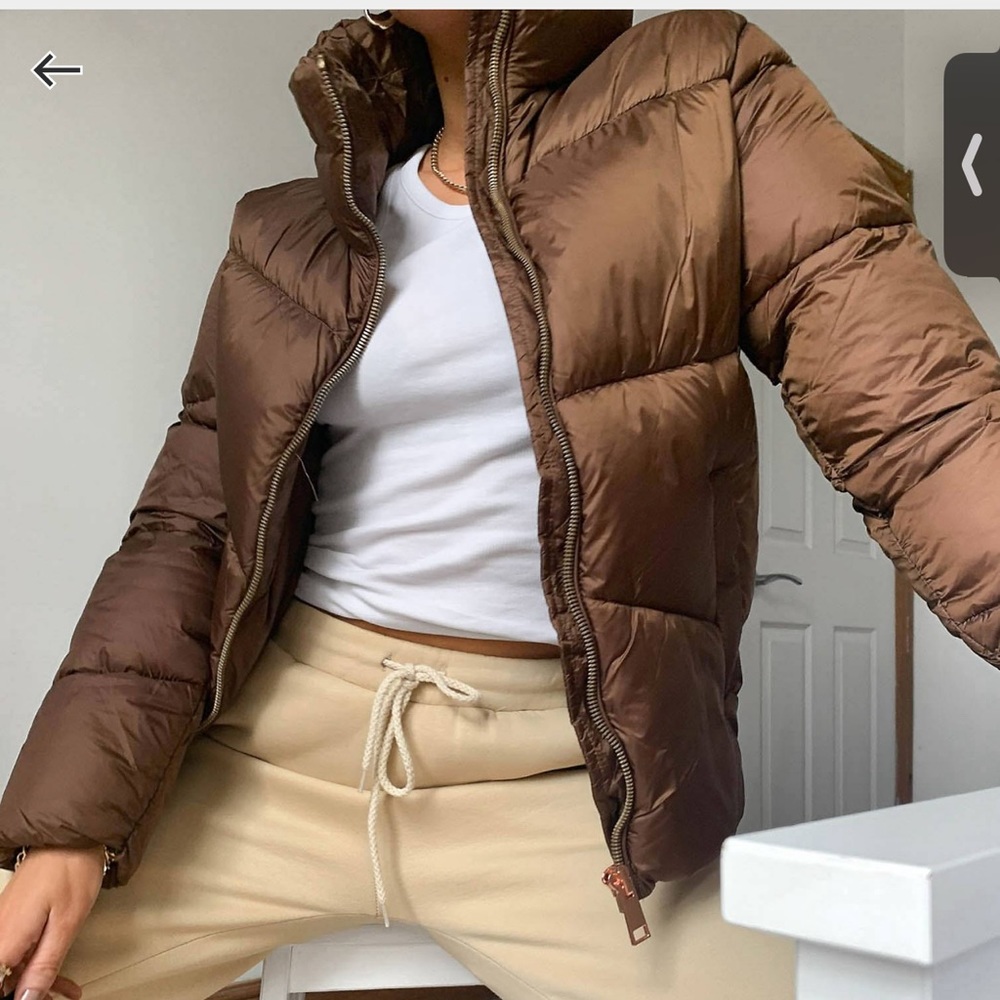 Mango shiny puffer coat in brown